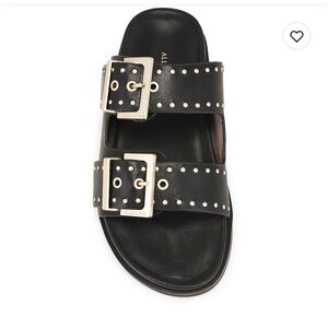 All Saints Magda Stud Black Cow Leather Slide Sandals 38